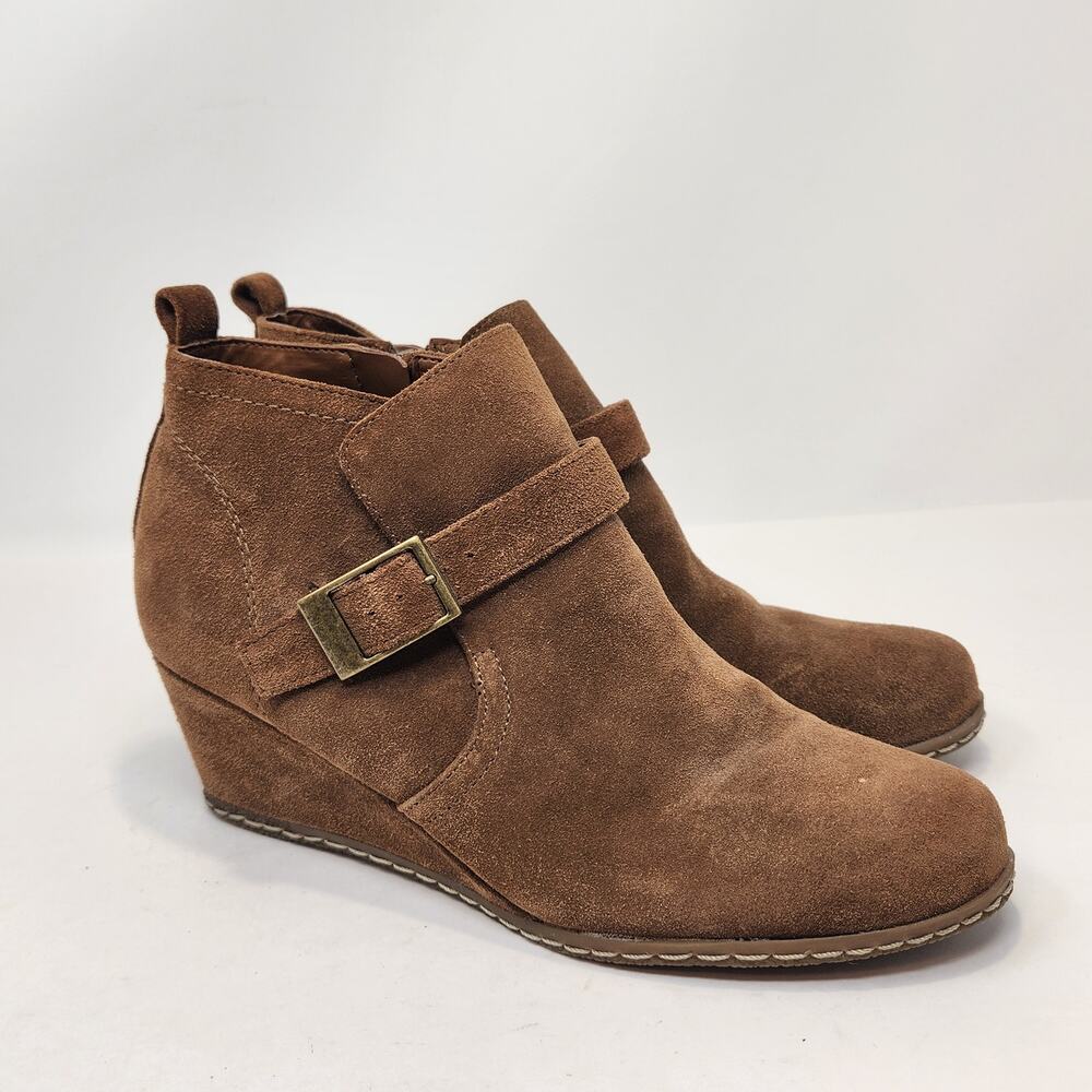 Franco Sarto Womens Anita Brown Suede Wedge Ankle Boots Booties Size 8 M Zipper